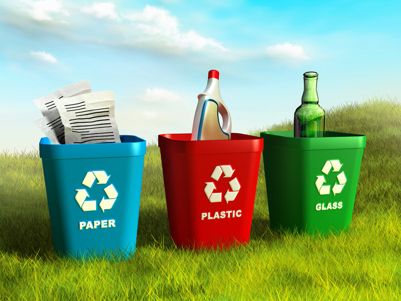Třídění a kompostování - koše na papír, plast, sklo